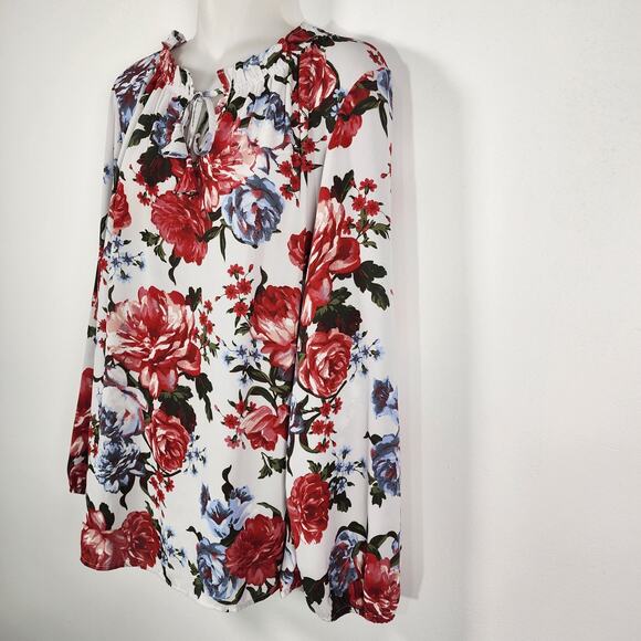 Loft Outlet Women Floral Ruffle Front Tie Neck Blouse Medium Long Sleeve Peasant - Picture 5 of 10
